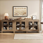 WAMPAT Farmhouse TV Stand for TVs up to 85”, Rustic Wood Entertainment Center with Adjustable Shelf, Glass Doors & Storage, Media Console Cabinet for Living-Room, Bedroom, Brown