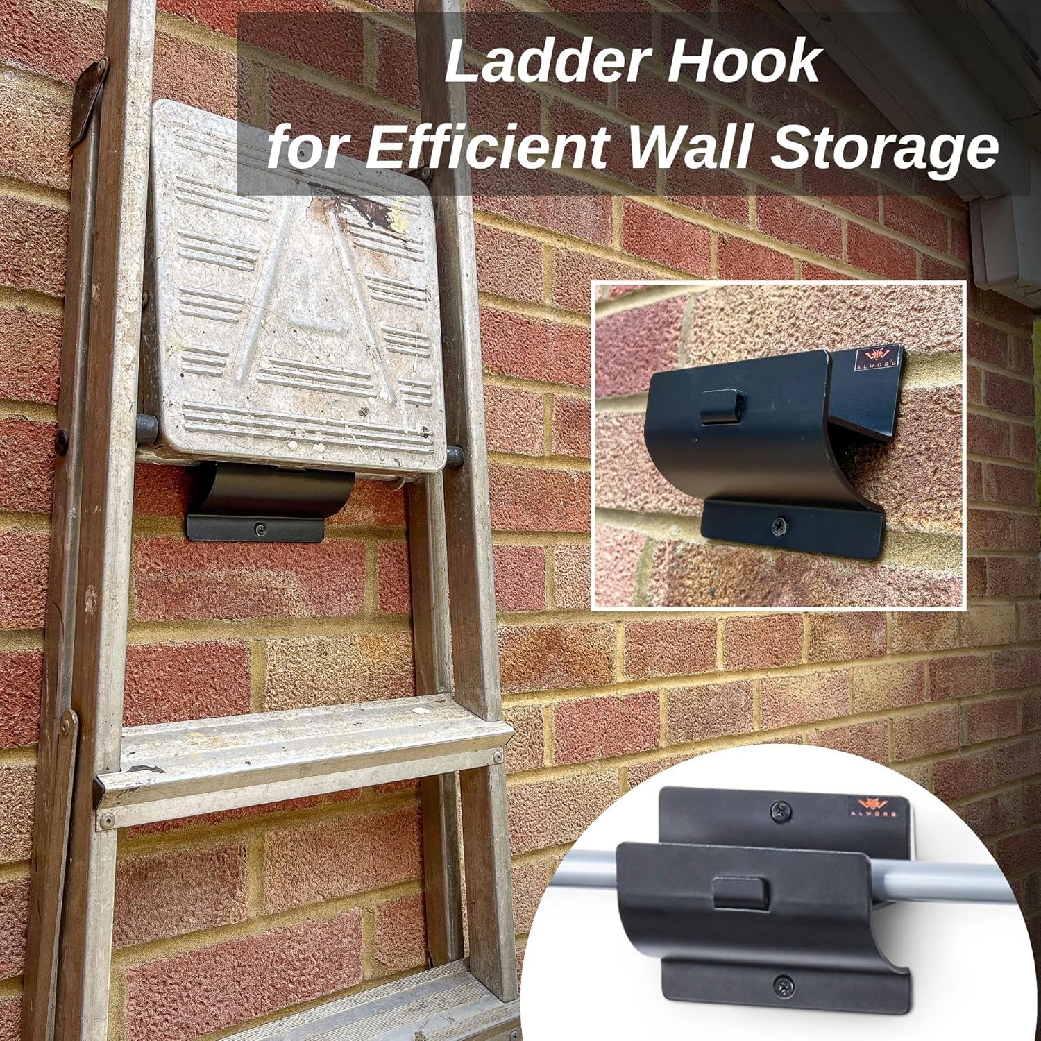Ladder Hanger set of 4 For Garage Wall - Black Heavy Duty Utility Hook For Wall Mount Ladder Storage. Versatile Tool Holder To Maximize Space In Garden, Shed, Workshop, Hang Wheelbarrow, Folding Chair