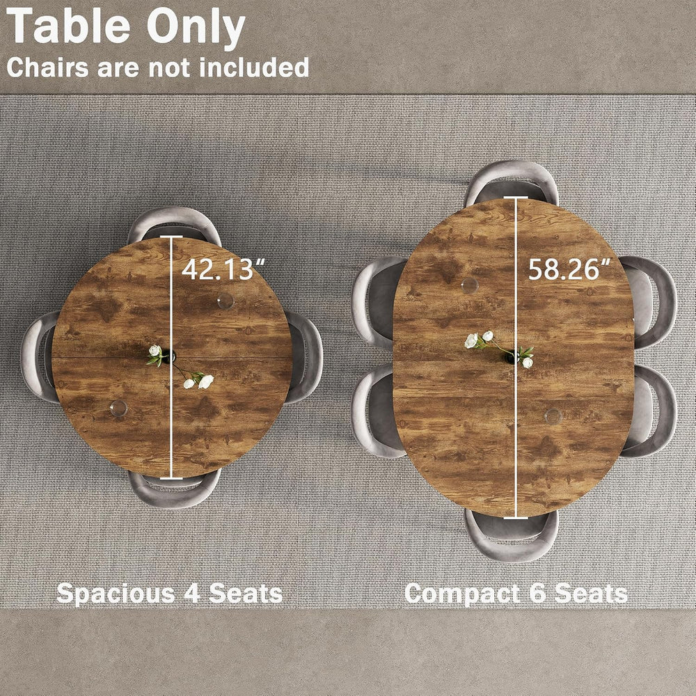 42"-58" Extendable Oval Dining Table for 4-6, Kitchen Round Table w...