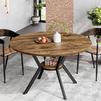Round Dining Table for 4, 42 Inch Wood Kitchen & Dining Room Tables with Storage, Circle Breakfast Table with Metal Legs, Space Saving Dinner Table for Dining Room, Kitchen, Living Room, Rustic Brown