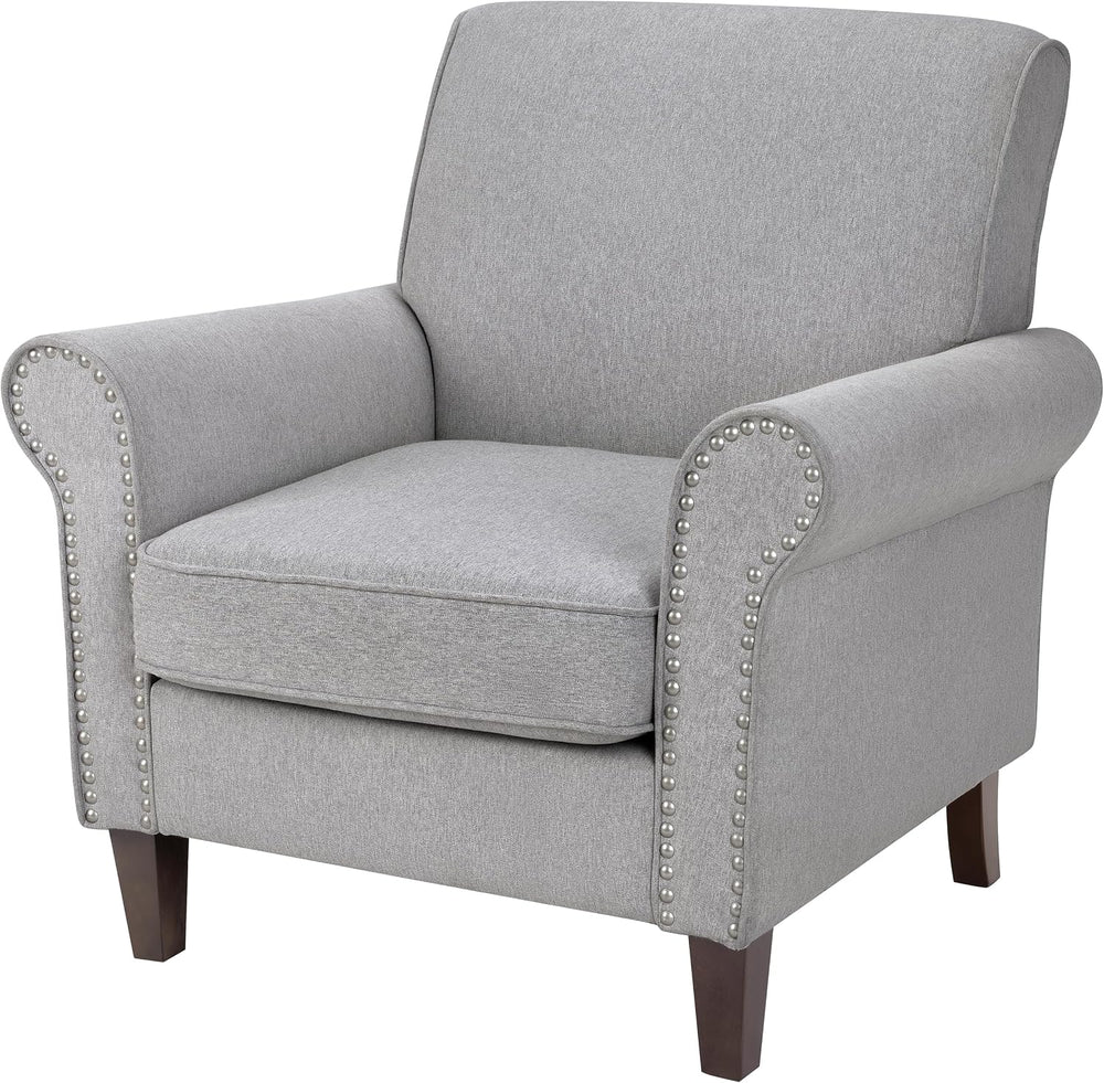 PrimeZone Comfy Accent Chair, Mid-Century Modern Living Room Chair, Grey