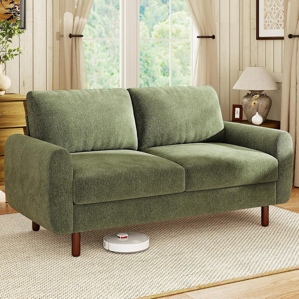 68" Loveseat Sofa, Comfy Chenille Fabric Couches for Living Room with Spring Cushion and Solid Wood Frame, Modern Deep Seat Couch for Bedroom, Apartment, Office, Easy Assembly,Green