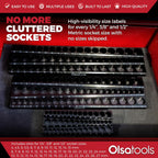 Olsa Tools Magnetic Socket Organizer | 3pc Socket Holder Kit | 1/2-Inch, 3/8-Inch, 1/4-Inch Drive | Socket Organizers For Toolboxes | Black | Holds 141 | Professional-Grade Tool Organizer | Part 1563