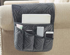 Brilliant Sunshine Grey Velvet Couch Sofa Armrest 5 Pockets Organizer, Slip Resistant Recliner Armchair Caddy, Washable Remote Controls Holder, Storage for Magazine, Tablet, Phone, iPad, 35×13", Grey