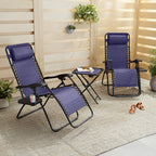 Amazon Basics Outdoor Adjustable Zero Gravity Folding Reclining Lounge Chair with Cup Holder, Headrest Pillow, Detachable Side Table, Weather Resistant, Set of 2, Blue