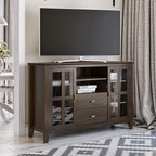 SIMPLIHOME Artisan TV Stand - 53 inch Wide Solid Wood Tall Media Console in Tobacco Brown, Contemporary Entertainment Center for Living Room for TVs up to 60 Inches with Drawers and Cable Management