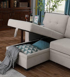 Devion Furniture Maison 4-in-1 Convertible L Shaped Couch with Pull Out Bed and Storage, Sectional Sleeper Sofa with Reversible Chaise for Living Room, Apartment, Bedroom, Office