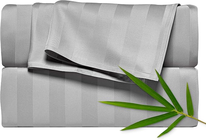 Split King Sheets by Pure Bamboo, Genuine 100% Organic Viscose Derived from Bamboo Bed Sheet Set, Soft & Cooling, Double Stitching *Not for Split Top (Split King, Jacquard Silver)