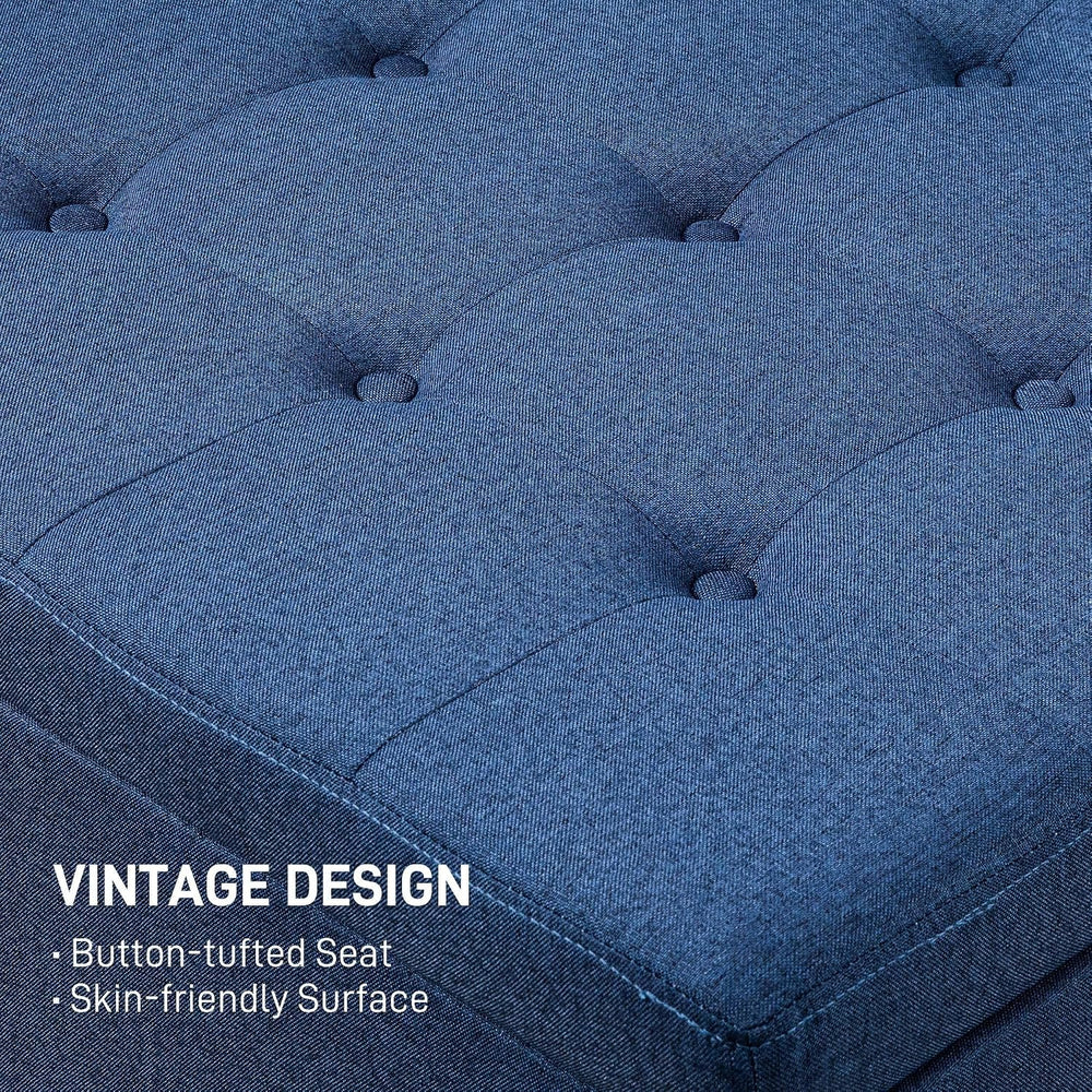 Vintage Storage Ottoman with Button-Tufted Design
