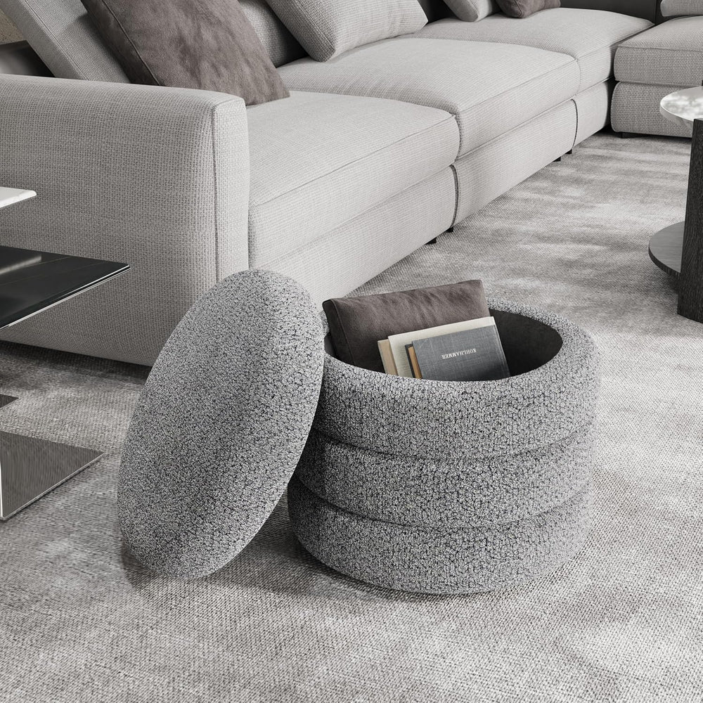 allamazing Storage Ottoman, Round Ottoman with Storage, Vanity Stool Foot Res...