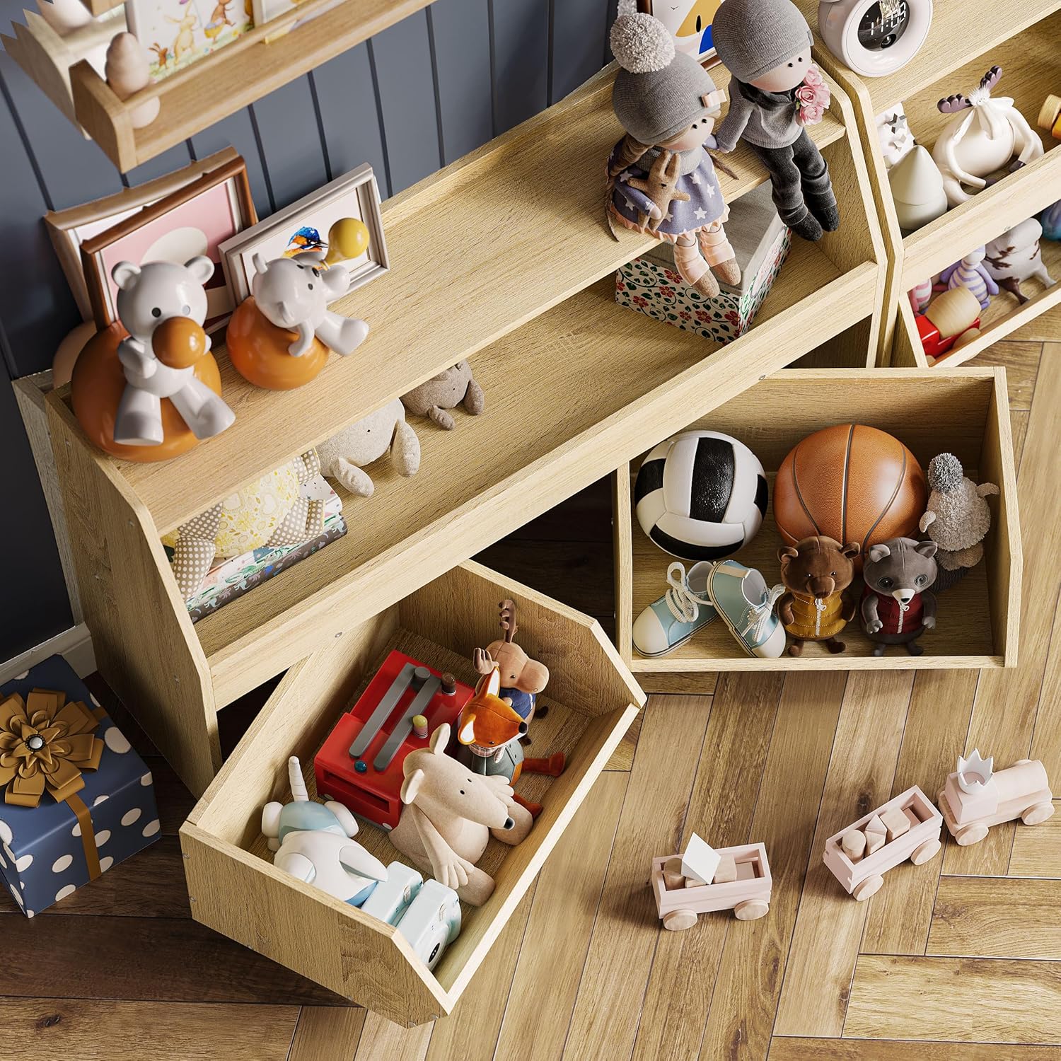 Toy Storage Organizer for Kids, Toy Storage Cabinet with Drawers, Boys and Girls Toy Shelf with Wheels, Toy Organizer Kids Bookshelf with Storage for Nursery, Playroom, Bedroom (Burlywood)