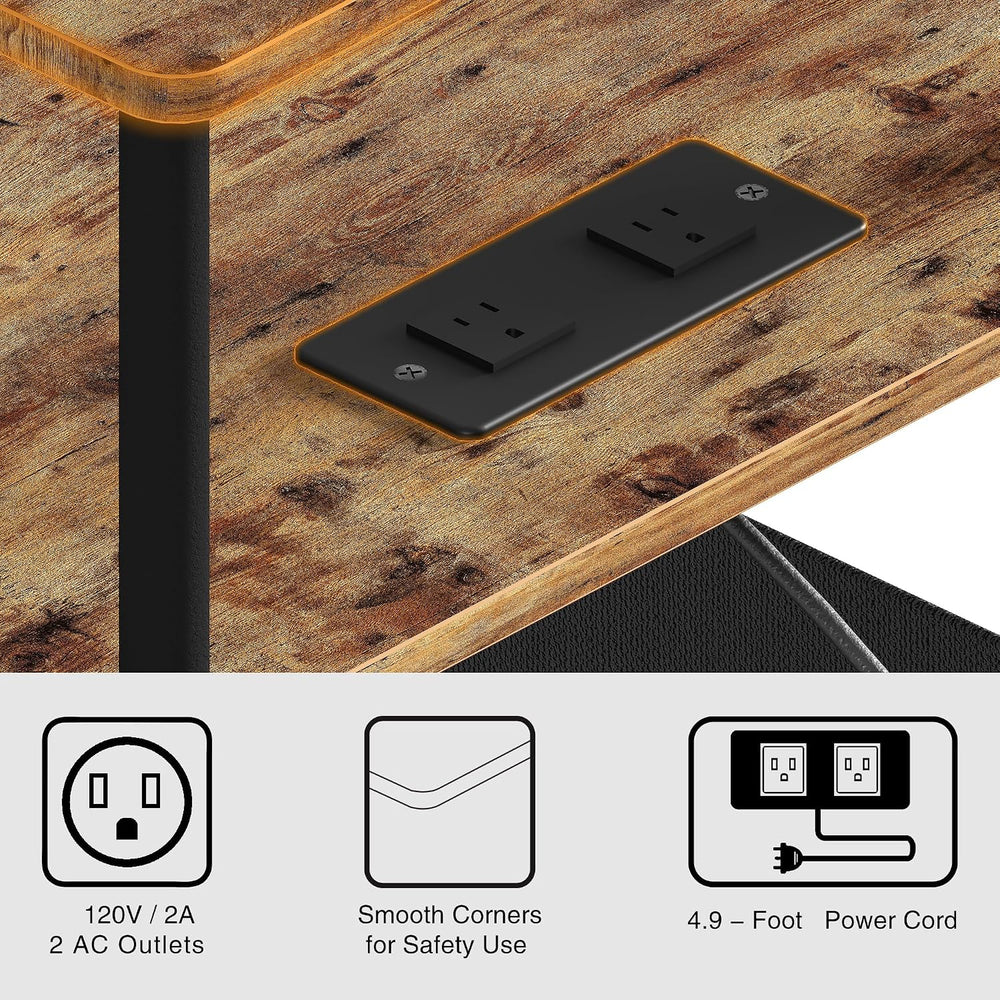 End Table with Charging Station & Outlet, Small Narrow Side Table for Bed...