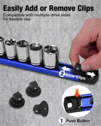 WORKPRO Magnetic Socket Organizer, 3/8" Drive Aluminum Alloy Socket Holder, Heavy Duty Socket Rail with 10 PC Removable Socket Clips, Socket Organizer Tray for Tool Box Drawer (Sockets Not Included)
