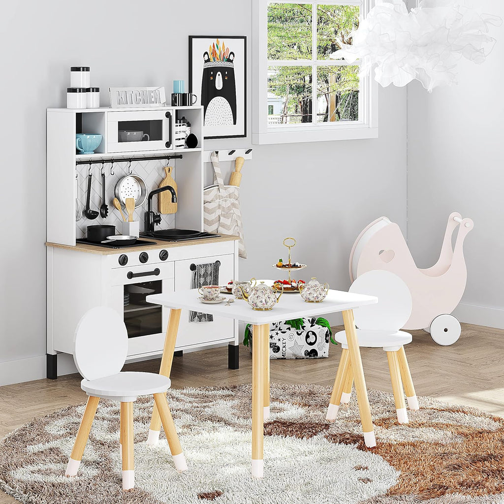 UTEX Kids Table with 2 Chairs Set for Toddlers, Boys, Girls, 3 Piece Kiddy Table and Chairs Set, White