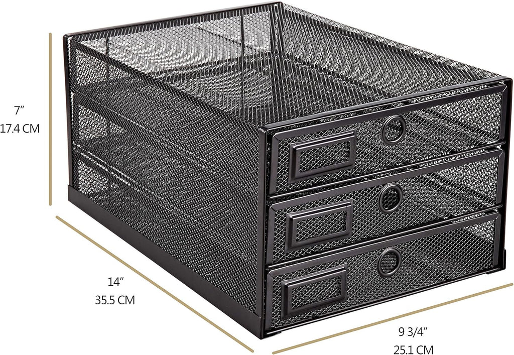Annova Desk Organizer Wire Mesh 3 Tier Sliding Drawers Paper Sorter/Multifunctional/Premium Solid Construction for Letters, Documents, Mail, Files, Paper, Kids' Art Supplies (Black)