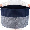 MINTWOOD Design Extra Large 22 x 14 Inches Decorative Woven Cotton Rope Blanket Storage Basket Bin Living Room with Handles and Laundry Hamper for Pillows, Pool Towels, Dog Toys, Shoes, Navy Blue