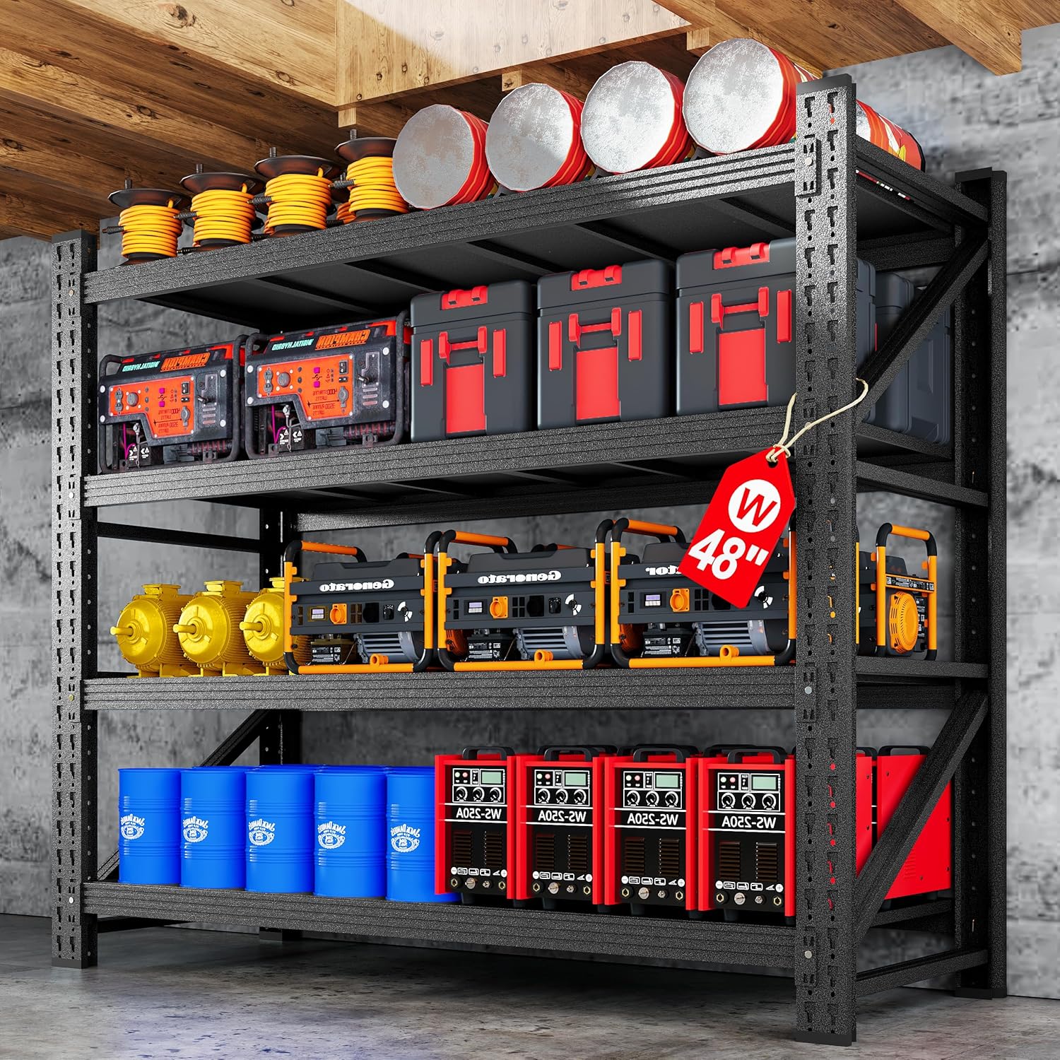 48" W Metal Storage Shelves Heavy Duty, 3000LBS Garage Shelving Units, 4 Tier Tall Metal Shelving, 24" Deep Steel Shelf Rack , Adjustable Utility Standing Shelf for Warehouse/Shop 48"W x 24"D x 70"H