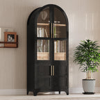 Arched Bookshelf Storage Cabinet with Glass Doors,71" Tall Kitchen Food Pantry Funiture with Adjustable Shelves,Farmhouse Pantry Cabinet with Hidden Drawer,Cupboard for Kitchen,Dining Room (Black)