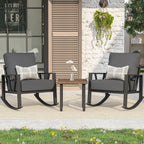 Outdoor Patio Rocking Chairs Set of 2 with 6 Inch Thick Cushions, Grey | 2 Rockers & 1 Metal Coffee Table, Water Resistant and Removable Covers, Rust-Resistant, Ideal for Porch, Balcony,Backyard