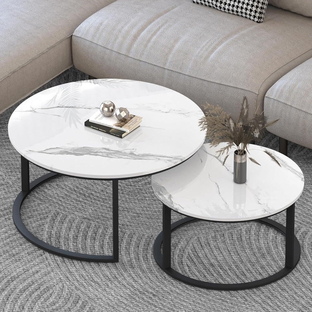 WiberWi Round Coffee Table Nesting Tables Set of 2, Large: Ø 34.0", Smal...