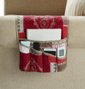 Brilliant Sunshine Burgundy Floral Patchwork Couch Armrest 5 Pockets Organizer, Slip Resistant Armchair Caddy, Washable Remote Controls Holder, Storage for Magazine, Tablet, iPad, 35×13", Burgundy