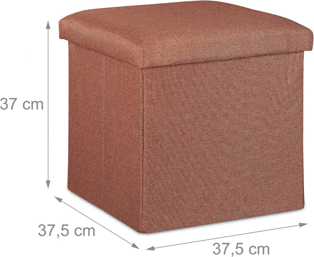 Relaxdays Stool with Storage Space, Foldable, Soft, Padded, Square, Fabric, C...