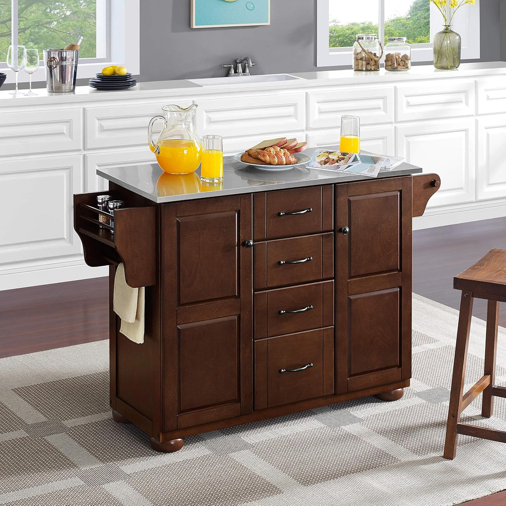Crosley Furniture Eleanor Stainless Steel Top Kitchen Island with Spice Rack,...