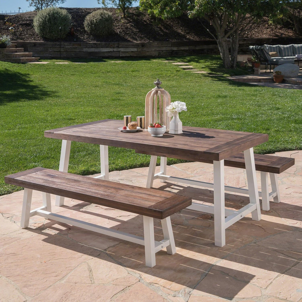 GDFStudio Cassie Outdoor Modern Industrial 3 Piece Acacia Wood Picnic Dining ...