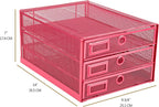 Annova Desk Organizer Wire Mesh 3 Tier Sliding Drawers Paper Sorter/Multifunctional/Premium Solid Construction for Letters, Documents, Mail, Files, Paper, Kids' Art Supplies (Pink)