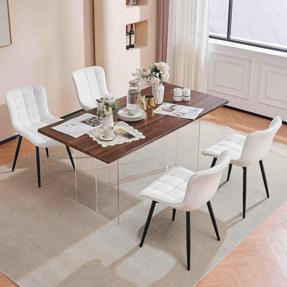 YOUTASTE White Dining Chairs Set of 2, Faux Leather Upholstered Armless Chair...
