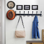 Dseap Coat Rack Wall Mount - 29.5” Long 8-Tri-Hooks Heavy Duty Coat Hanger Rail Wall Hooks for Hanging Coats Hats Clothing Clothes Purse Mudroom Entryway, Black, Pack of 2