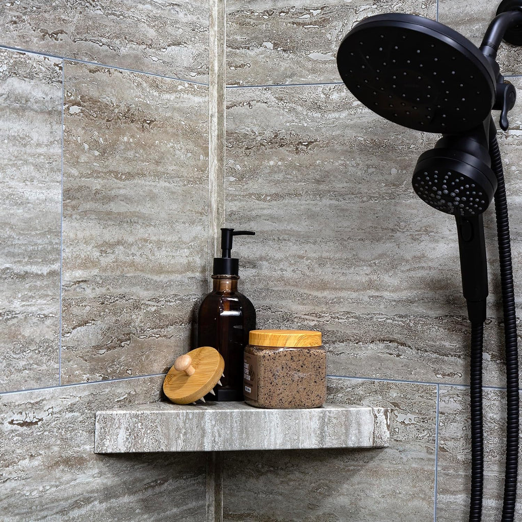 Palisade Vinyl Waterproof Corner Shower Shelf in Grecian Earth