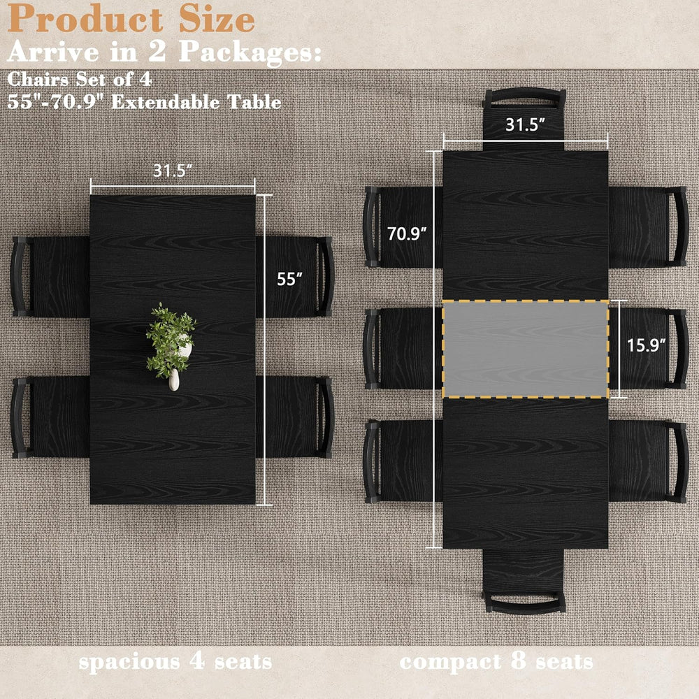 5-Piece Dining Table Set for 4 6 8, Large 55"-70.9" Extendable Dini...