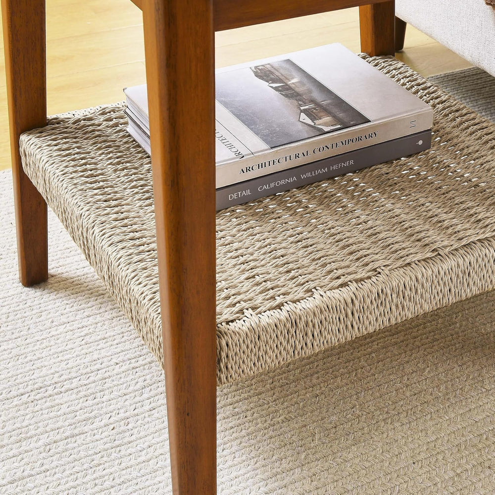 23" Narrow Side Tables Living Room, Mid-Century Small End Table with Wov...