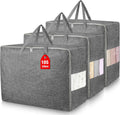 3Pack 105L Extra Large Storage Bags, Folding Comforter Blanket Storage Bags Closet Organizers and Storage Containers for Clothes with Strong Handles&Zippers Clear Window for Bedding Pillow Black