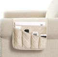 Brilliant Sunshine Beige Velvet Couch Armrest 5 Pockets Organizer, Slip Resistant Recliner Armchair Caddy, Washable Remote Controls Holder, Storage for Magazine, Tablet, Phone, 35×13", Beige Natural