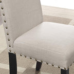 Roundhill Furniture Biony Tan Fabric Dining Chairs with Nailhead Trim, Set of 2, Brown, Tan