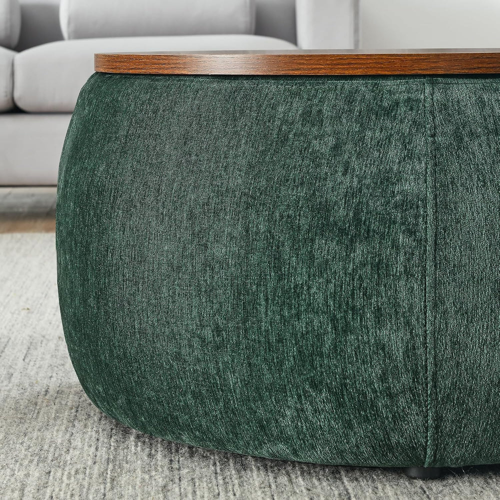 2Pcs Round Storage Ottoman, 2 in 1 Function, Work as End Table and Ottoman，Ch...