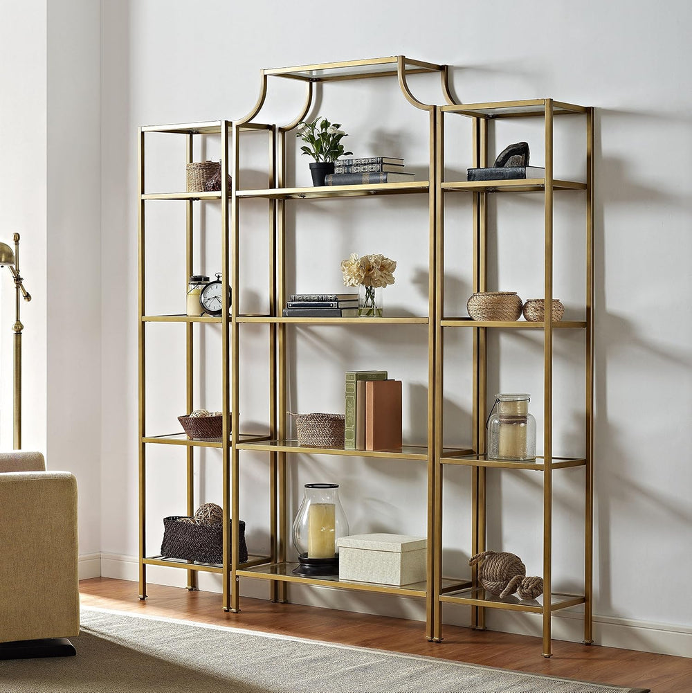 Crosley Furniture Aimee 3-Piece Bookshelf Set, Glass Shelves