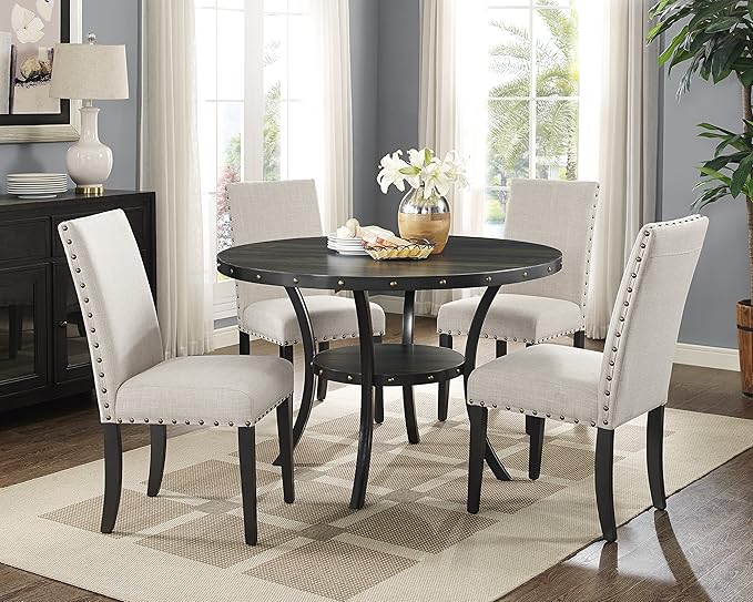 Roundhill Furniture Biony Tan Fabric Dining Chairs with Nailhead Trim, Set of 2, Brown, Tan