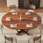 Einhomn 59" Extendable Round Dining Table for 4-6, Modern Oval Kitchen Table with Heavy Duty Curved Legs & Pedestal Base, Space Saving Circle Dinner Room Table for Dining Kitchen Living Room, Walnut