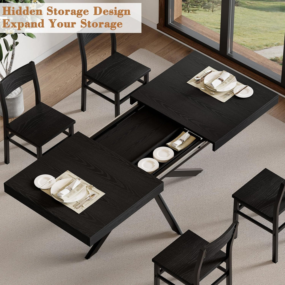 5-Piece Dining Table Set for 4 6 8, Large 55"-70.9" Extendable Dini...