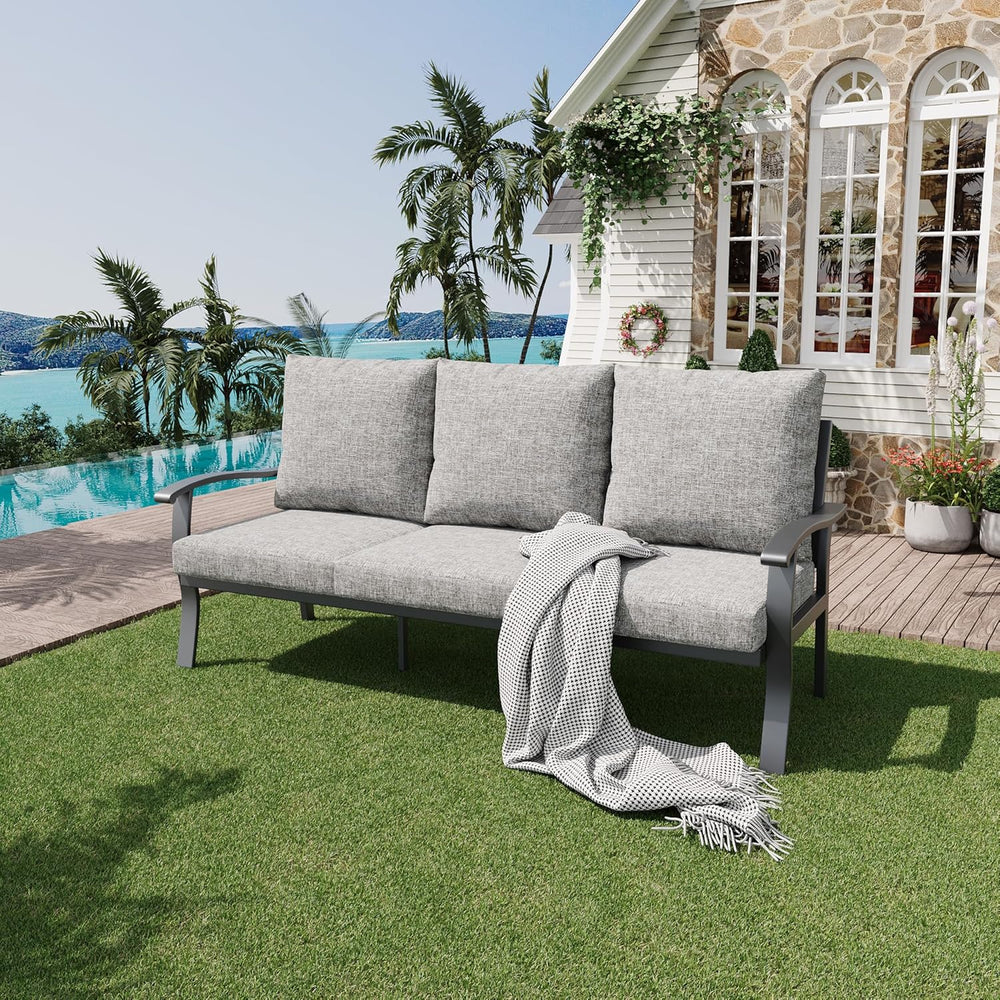 HOMREST Outdoor Couch Aluminum Patio Furniture Sofa, 3-Seat All-Weather Metal...