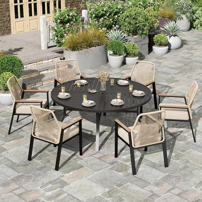 HERA'S HOUSE 7pc Patio Dining Set, 54" Round Table & 6 Rattan Chairs