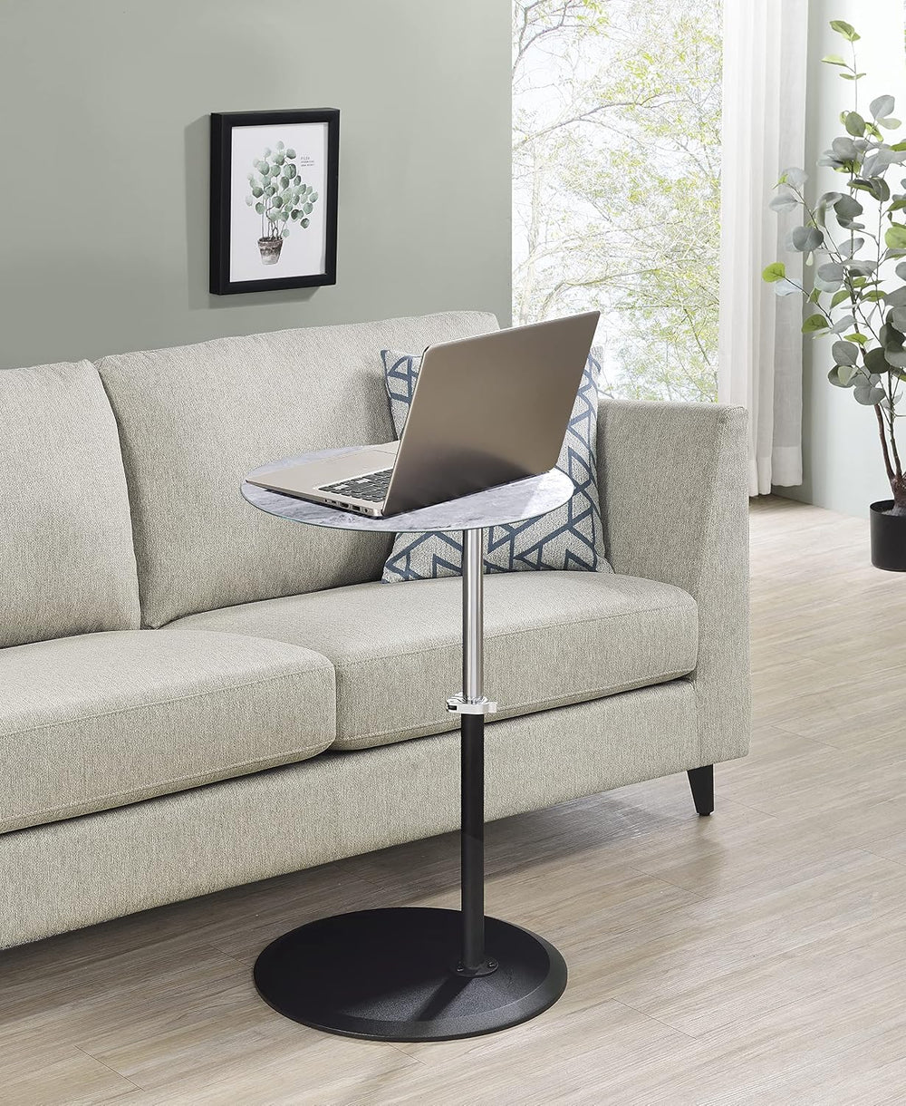 Height Adjustable Pedestal Side Table, Marble Top Martini Drink Table Grey | ...