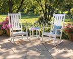 POLYWOOD Vineyard 3-Piece Rocking Chair Set White - Outdoor Patio Furniture Set with Side Table - Front Porch Rocking Chairs - Premium HDPE Lumber Construction - Classic American Style
