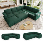 106.7" Sectional Sleeper Sofa with Pull Out Couch, Modern 7 Seat U Shaped Modular Couch, Green Sectionals Modular Sofa with Storage, Comfy Corduroy Couches Sectional for Living Room & Apartment