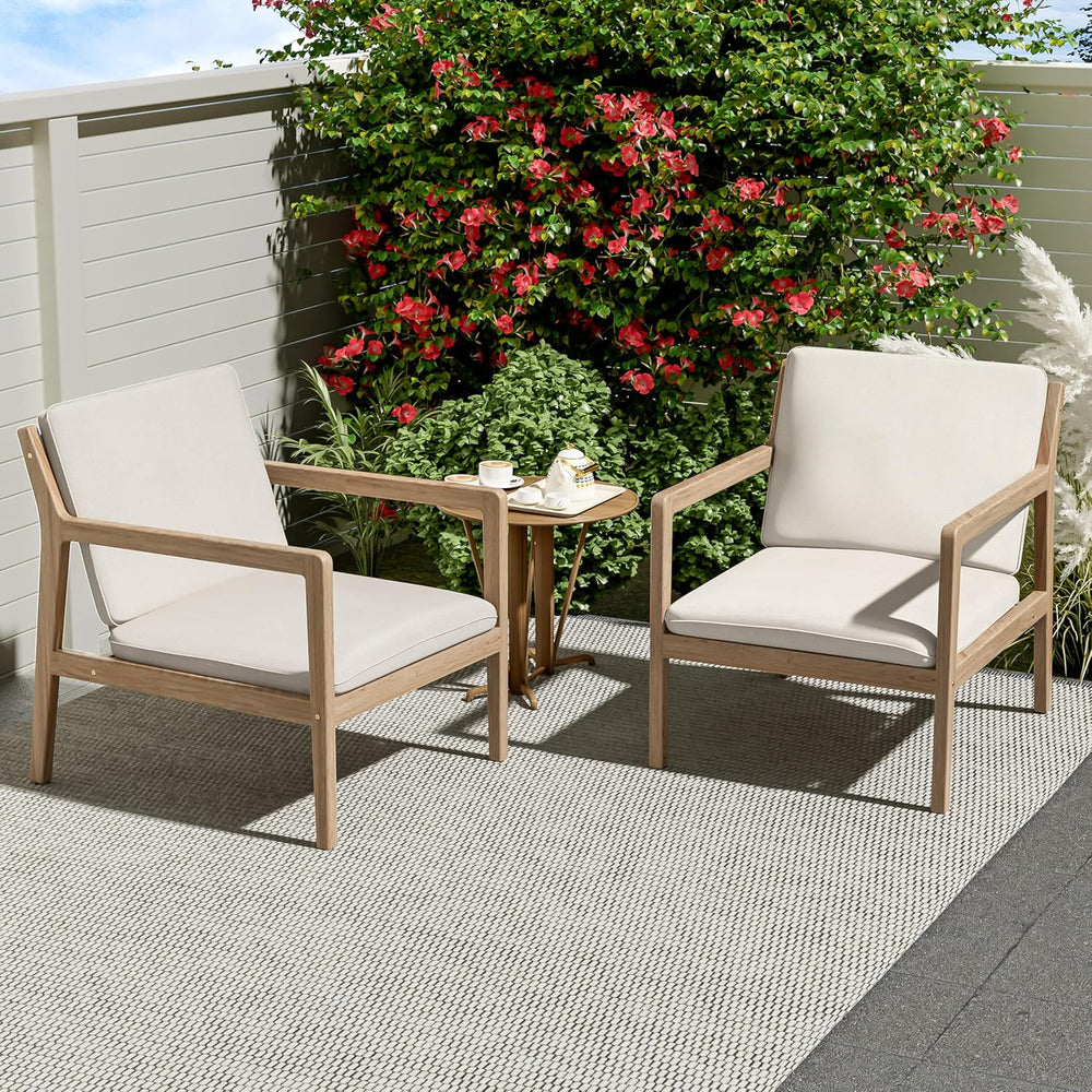 Elountik Acacia Wood Patio Club Chair Set of 2 with Cushions, Outdoor Armchai...