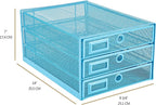 Annova Desk Organizer Wire Mesh 3 Tier Sliding Drawers Paper Sorter/Multifunctional/Premium Solid Construction for Letters, Documents, Mail, Files, Paper, Kids' Art Supplies (Blue)
