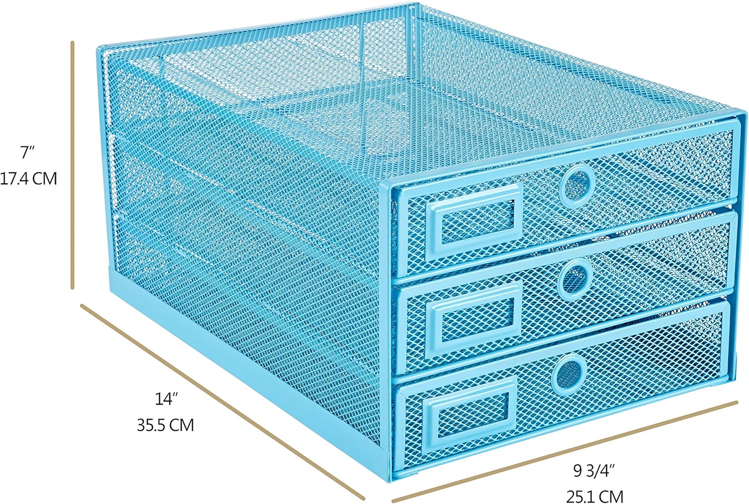Annova Desk Organizer Wire Mesh 3 Tier Sliding Drawers Paper Sorter/Multifunctional/Premium Solid Construction for Letters, Documents, Mail, Files, Paper, Kids' Art Supplies (Blue)